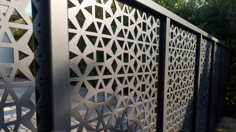 Ogrodzenie nowoczesne wycinane laserowo o geometrycznym wzorze